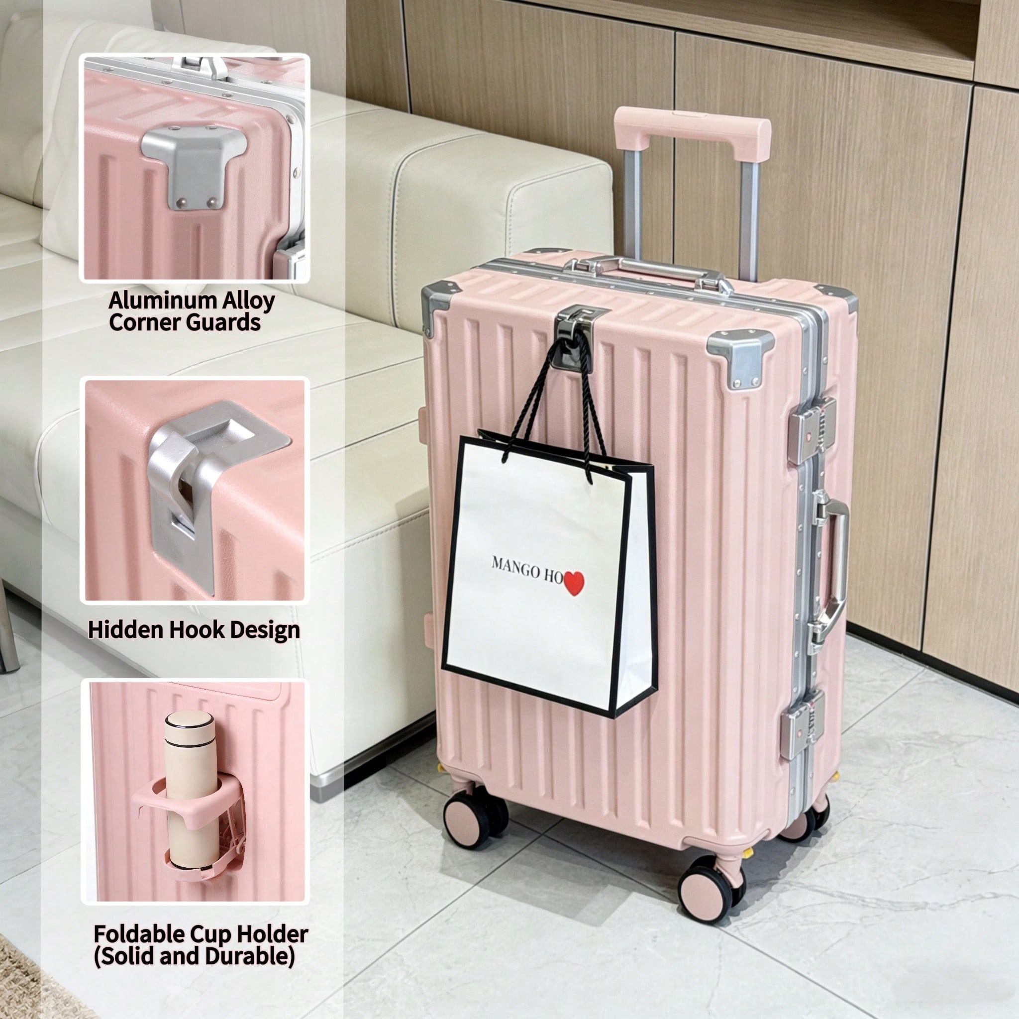 Aluminum Frame Carry On Luggage - 20인치 기내용 캐리어, 항공사 승인, PC