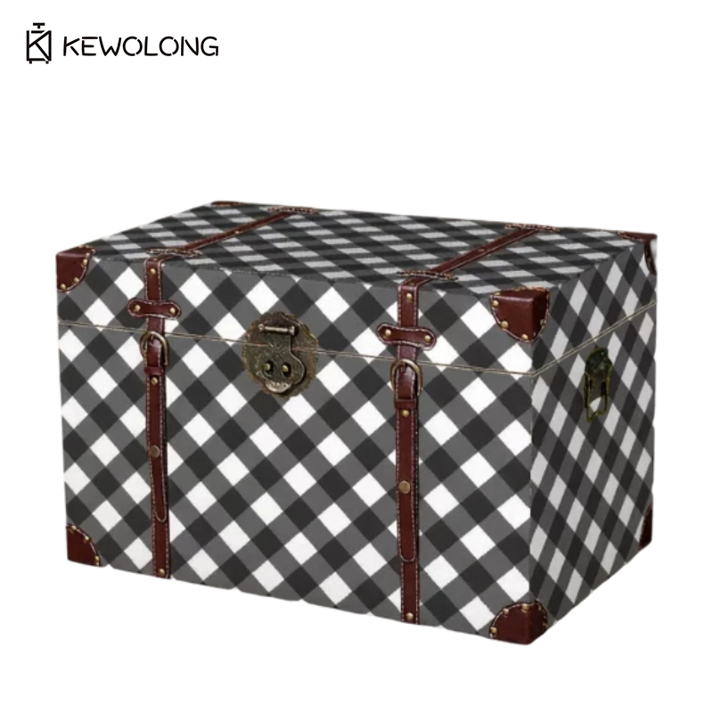 빈티지 체크무늬 나무 수납함, 레트로 체크 패턴 여행용 - Retro Vintage Trunk Suitcase 리뷰 및 가격