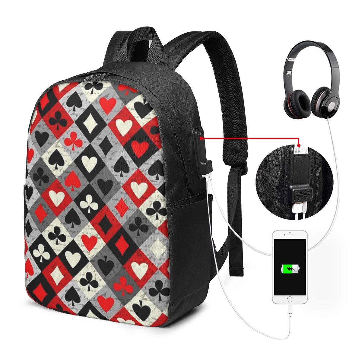 플레잉 카드 포커 프린트 배낭 여행 노트북 가방 컴퓨터 - Travel Bags 리뷰 및 가격